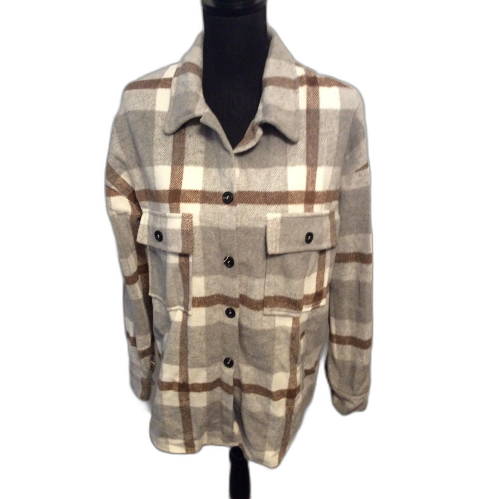 Oversized Women's Medium Shacket Grays Browns SOFT
